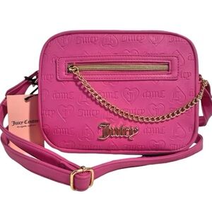 NWT Juicy Couture Juicy Pink Emboss Bestsellers Chain Up Camera Crossbody Bag$79